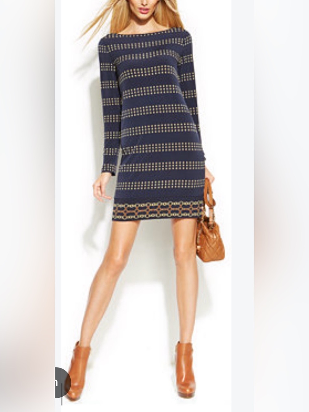 #29 Michael Kors Navy and Gold Striped Long-Sleeve Mini Dress